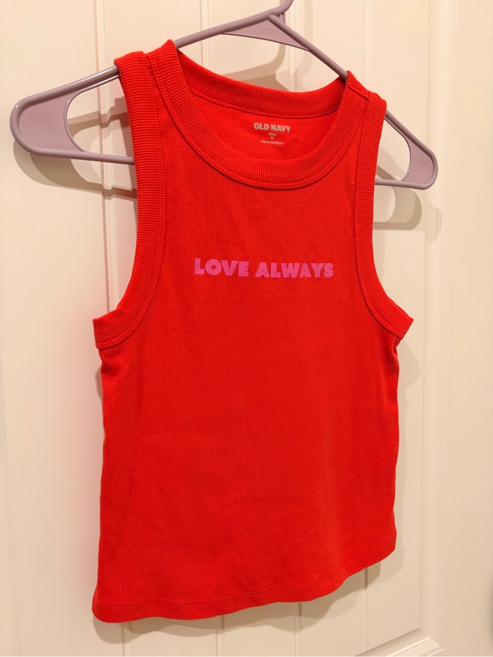 Old Navy Red Ribbed Tank Top with 'LOVE ALWAYS' Print